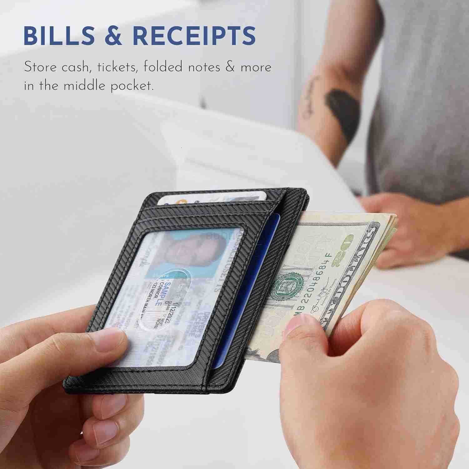 Slim Minimalist Front Pocket RFID Blocking Leather Wallets for Men and Women Peak BlackZ250911