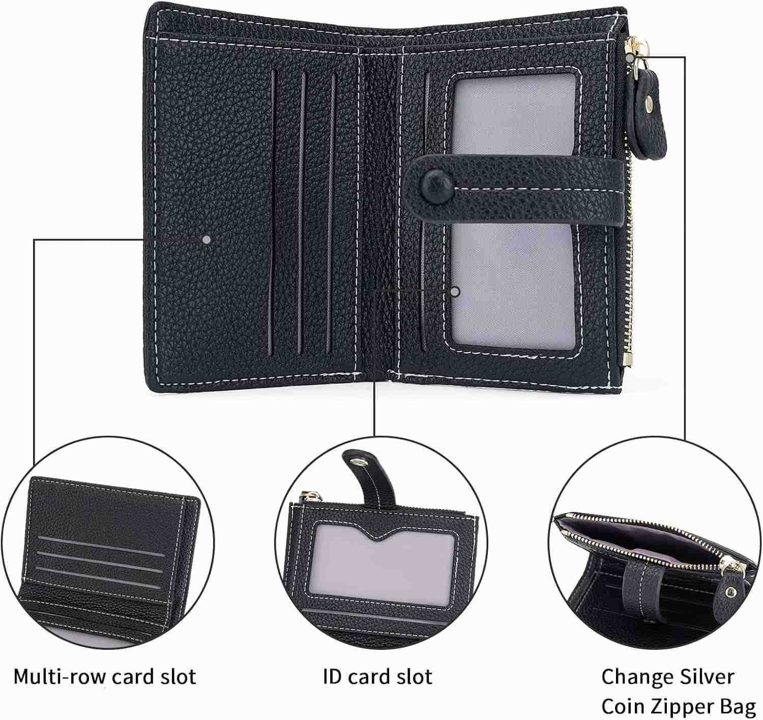 Small Wallets for WomenRFID Blocking Bifold Wallet For Women PU Leather Card Holder Zipper Coin Pocket with ID WindowBlackZ250910