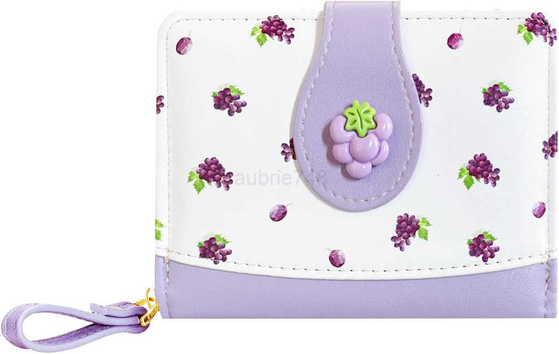 Cute Print Wallet Blueberry Strawberry Cherry Wallet with CARD Slot Zipper Coin Pocket for Women Girls PURPLEZ250910