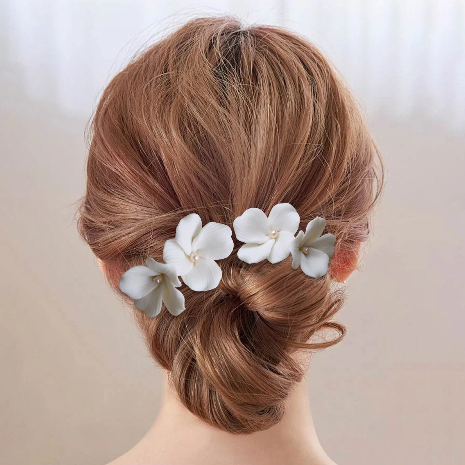 Simple White Ceramic Flowers Hairpins Clips Bridal Hair Pins Wedding Jewelry Women Piece Accessories 250909