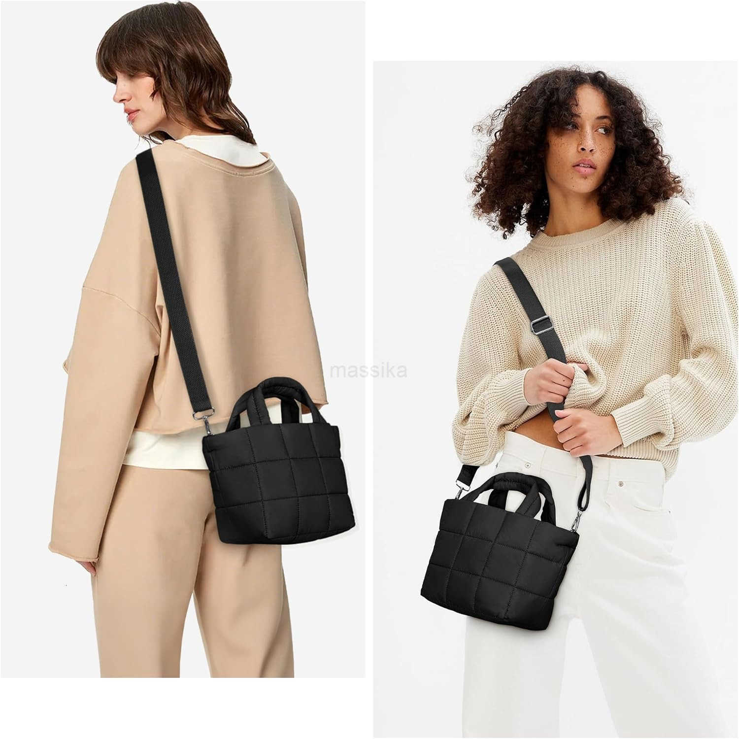 Mini Puffer Tote Bag Quilted Nylon Tote Purse Lightweight Puffy Shoulder Bag Soft Hobo Handbag for Work Travel M250910