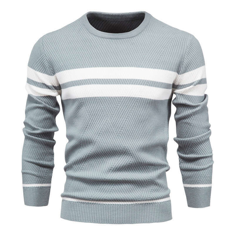 In stock autumn and winter casual striped pullover color block round neck men's European size knitted sweater