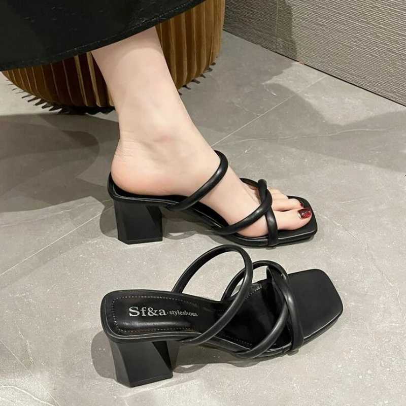 2024 New Designer Summer Pumps Slippers Sandals Shoes Women High Heels Square Toe Sandal Lady Shoes heels women W250910