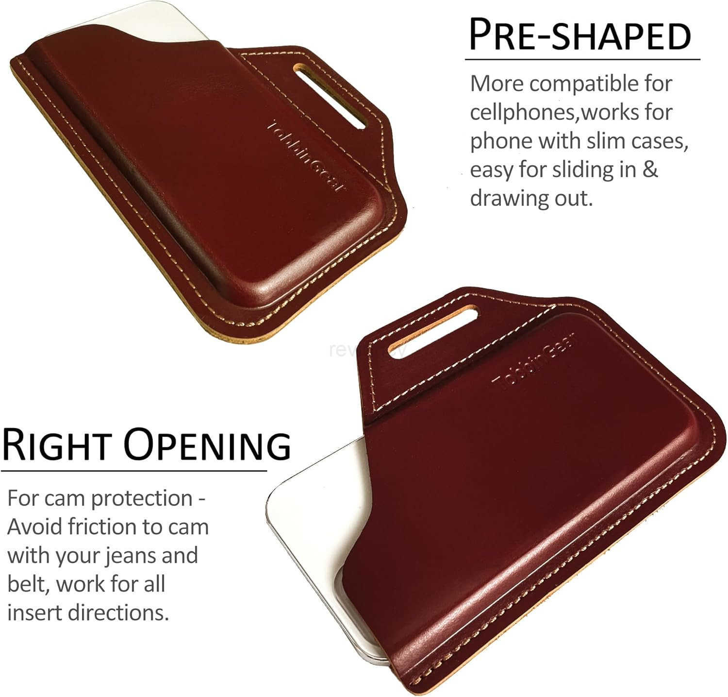 Leather Cell Phone Holster with Belt Clip Universal Phone Holster for Men Belt Holder Leather Case for iPhone Samsung Galaxy Phones Dark Brown LargeW2