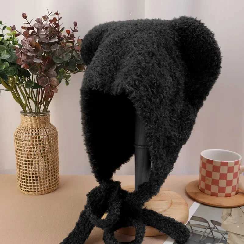 Plush Bear Ear Wool Hat Cold Proof Thick Beanie Warm Woolen Bonnet Soft Knitting Cs Winter Outdoor Shopping Knitted Str HatsXJ250910