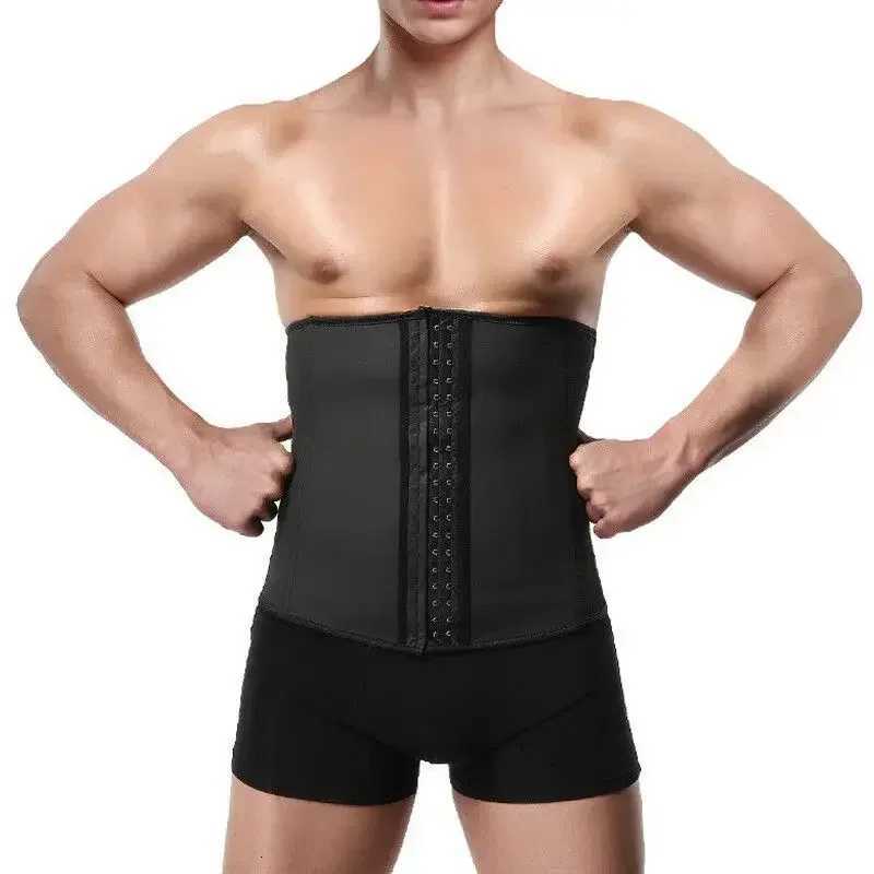 9SteelBone Shapewear Men Latex Waist Corsets Body Shaper Slimming Tummy Control Cincher Weight Loss Sport Girdle W250910