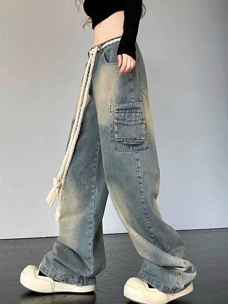 Women Fashion Wide Leg Baggy Jeans Streetwear Vintage Baggy Denim Pants Lady Korean Retro Patchwork Red Heart Oversized Trousers Z250910