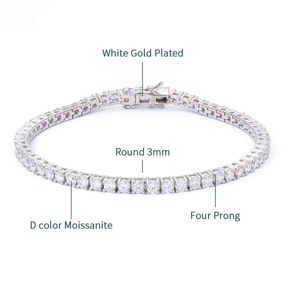 Trueya Wholesale Bulk Hip Hop Men Women 3mm Bling Sterling Sier Vvs1 Dia Mossanite Moissanite Tennis Bracelet