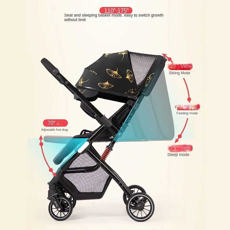 High Landscape Twoway Push Baby Stroller Can sit and Lie Down Lightweight Folding Cart Stroller Four Wheel Shock Absorption W250910