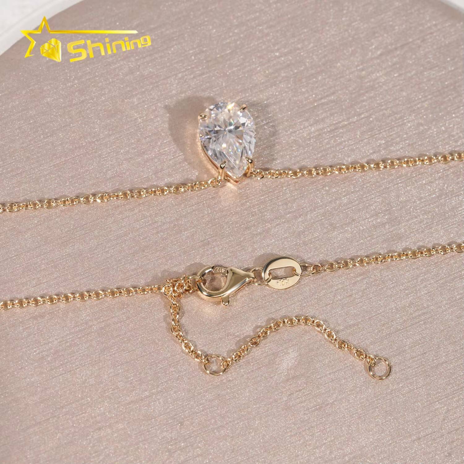 Women Classic 1Moissanite Diamond Necklace 18 Yellow Gold IGI Report Lab Grown Diamond Pear Diamond Necklace