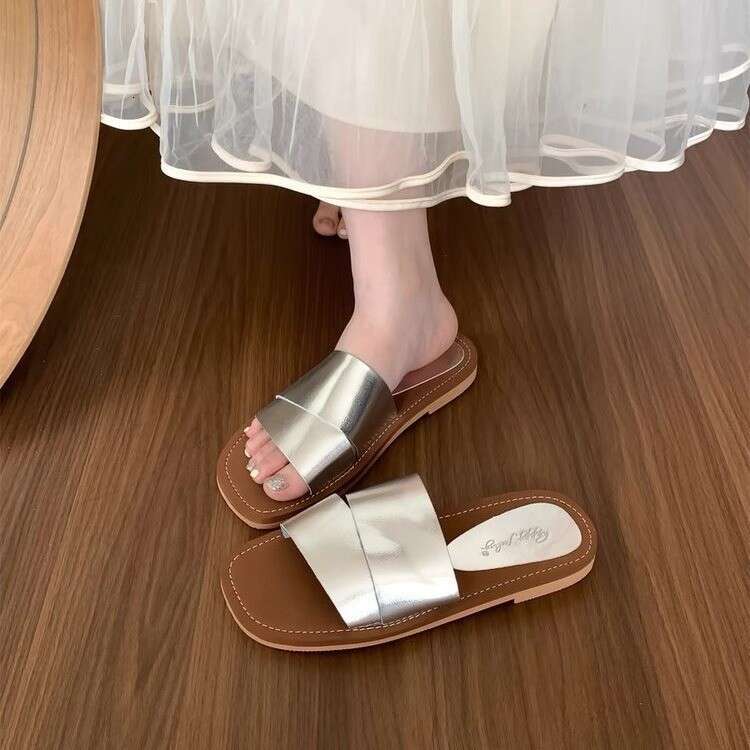 Unique Design Squ Open Toe Flat Slippers for Women Summer Outdoor Fairy Style Beach Vacation Sandals