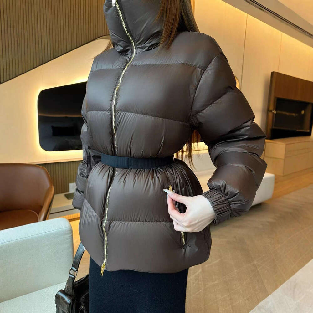 Women's Autumn Windproof Jacket With Drawstring Waist Slimming 90% White Goose Down Winter Coat B3