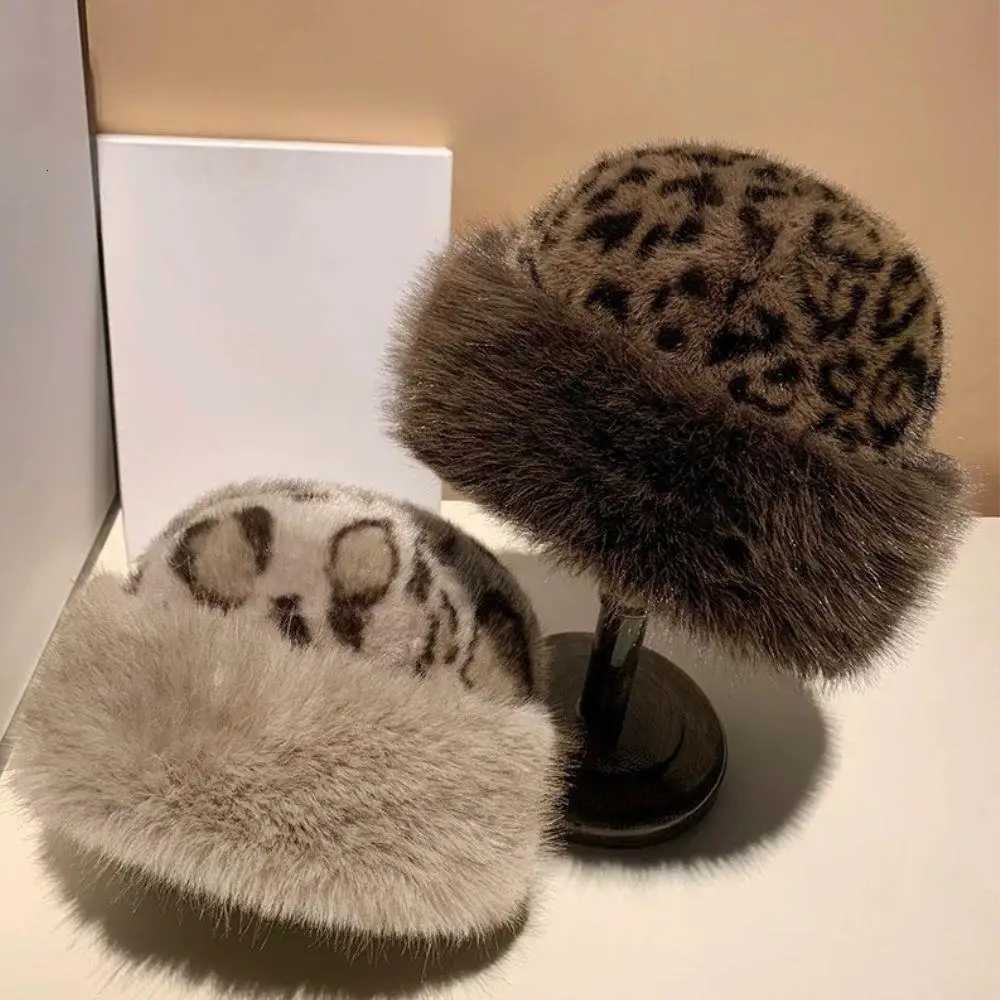 Hot Leopard Print Fur Hat Women Windproof Keep Warm Headgear Fur Fisherman Hat Female Faux Fur Thick Winter Hat La Russian HatXJ250910