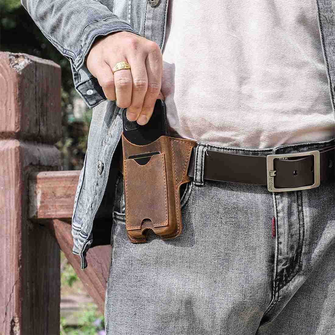 Men Leather Phone Holster Universal Case Waist Bag Purse with Belt Hole Z250910