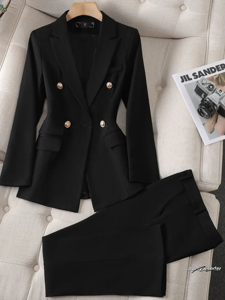 Elegant Pant Suits For Women Long Sleeve Korean Fashion Office Two Piece Slim Double Breasted Spring Summer 240127 ddmywonder ddmywonder ddmywonder dd