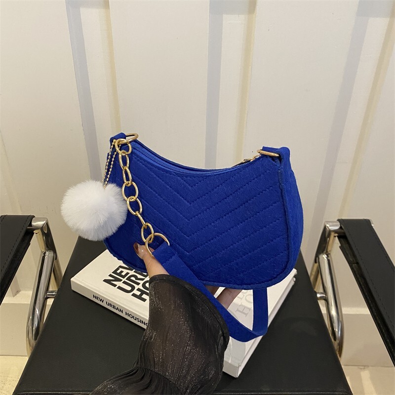 Solid Color Free Shipping Pom Pom Women S Bag Summer New Luxury Bag Fresh Felt Underarm Bag Embossed Fashion Single Shoulder Stylish Small Designer Ba