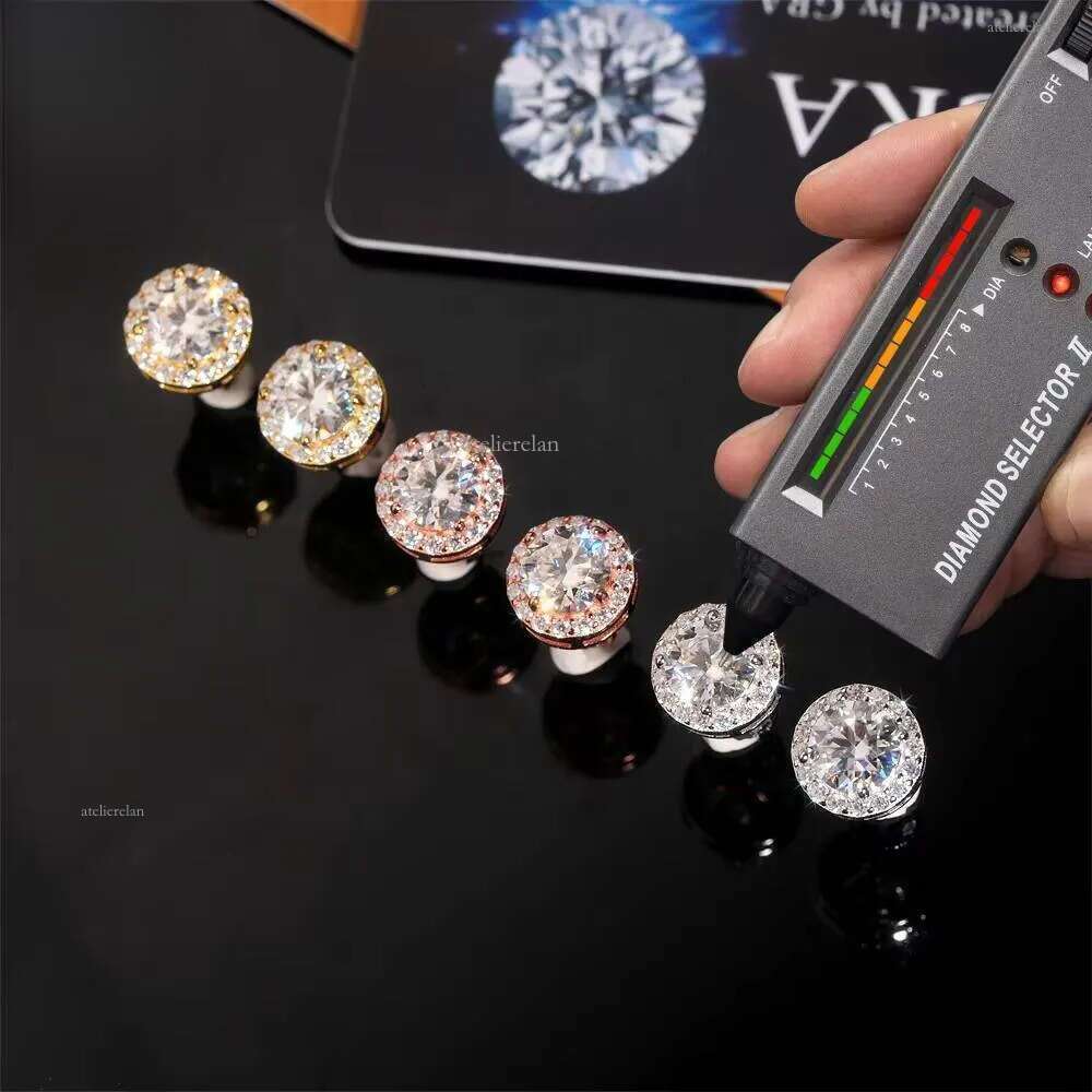 Fine Jewelry Halo 1ct Center Dia Pass Test Sterling Sier Moissanite Men Hip Hop Earrings