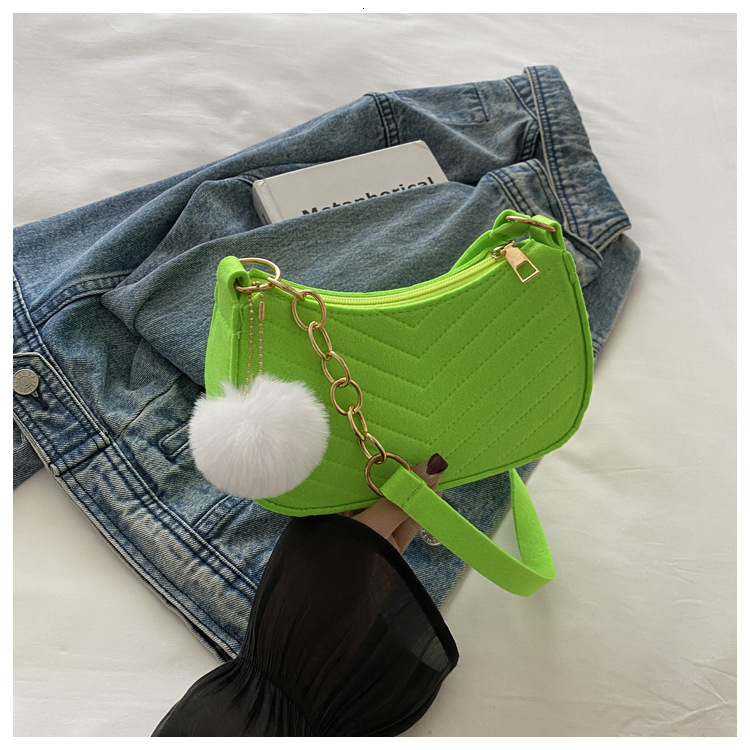 Solid Color Free Shipping Pom Pom Women S Bag Summer New Luxury Bag Fresh Felt Underarm Bag Embossed Fashion Single Shoulder Stylish Small Designer Ba