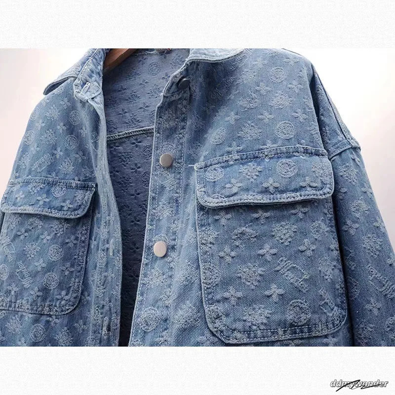 Shirt Womens Autumn Dress Korean Version Of Joker Printed Loose Denim Jacket Long Sleeve Jacket250723 ddmywonder ddmywonder ddmywonder ddmywonder