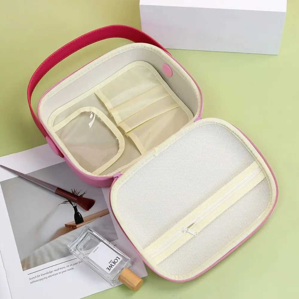 Simple Waterproof PU Cosmetic Bag Handle Square Portable Tote Bag LargeCapacity Zipper Wash Storage Bag WomenXJ250910