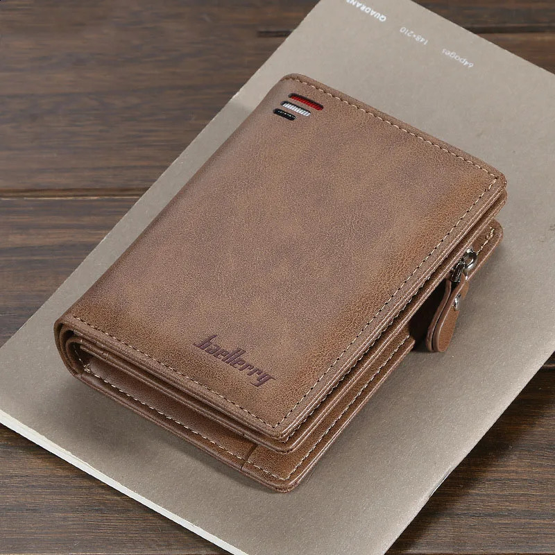 PU Leather Men Wallet High Quality Zipper Short Card Holder Money Clip Male Purse Vintage Coin Men Bifold Wallet 250912