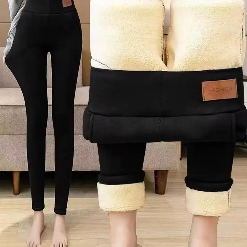 Winter Leggings Women Thick Warm Fleece Pants Simplicity Fashion Thermal Legging Slim Black Elastic High Waist Solid 250910