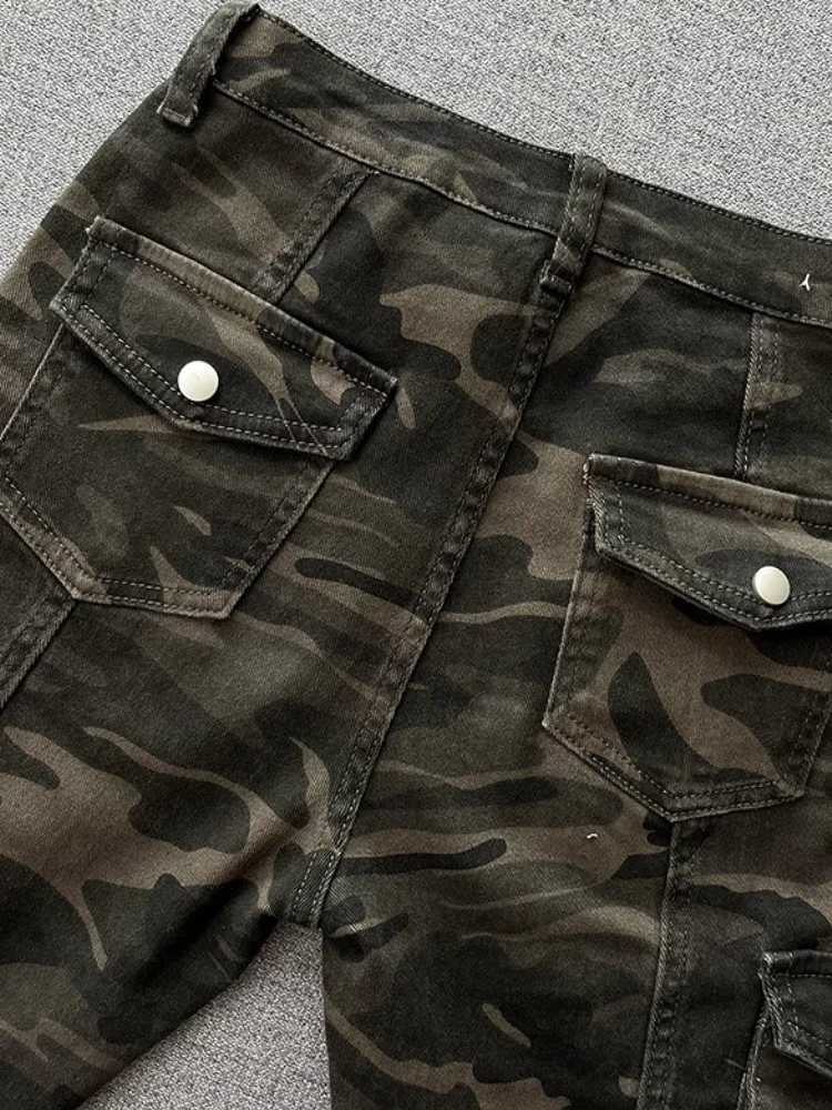 High Waist Jean Women Camouflage Cargo Style Skinny American Streetwear Aesthetic 2000s Y2k Jeans Flare Trousers Designed Chic Z250910
