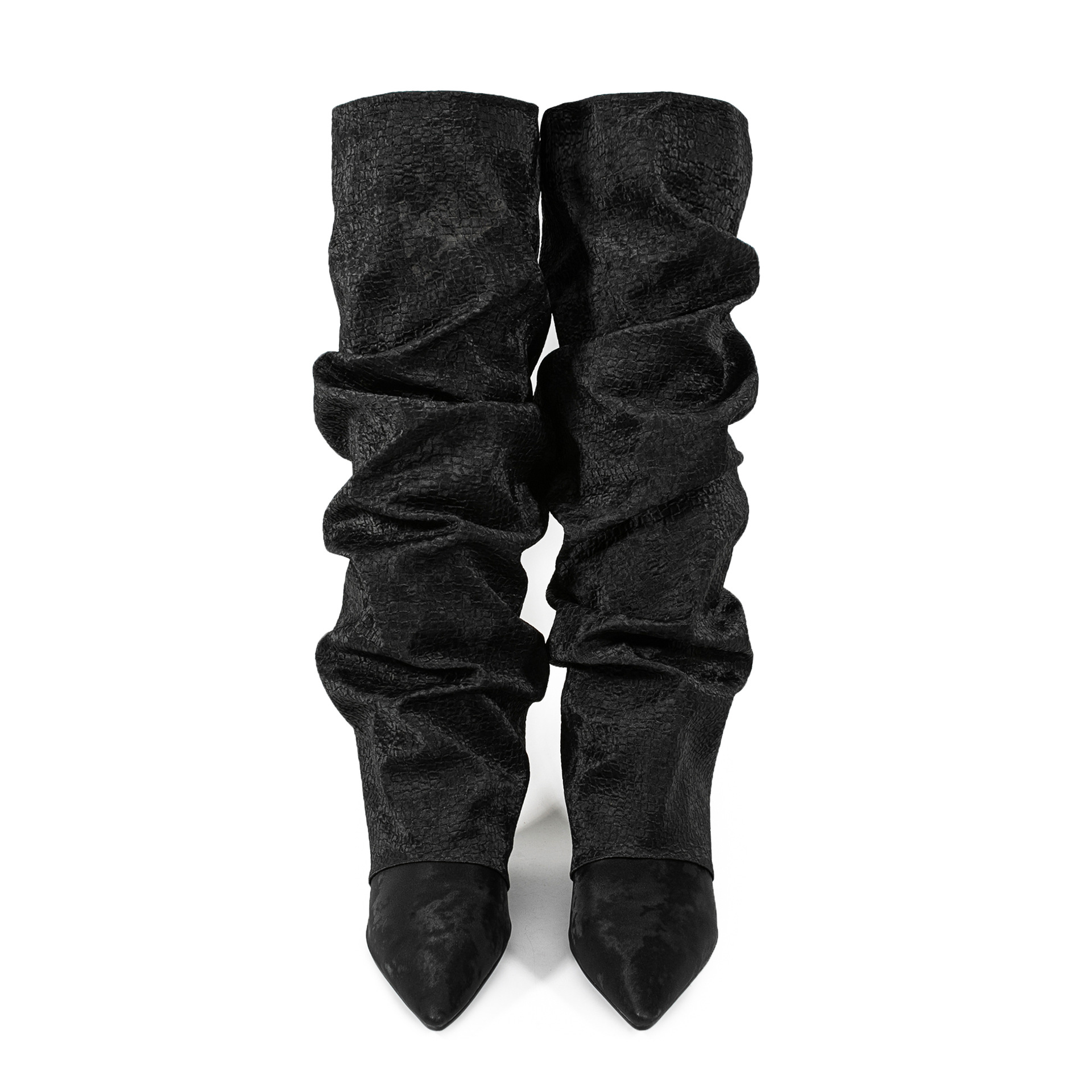 Chengdu Artisan Silk-Finish Stacked Knee Boots - Wedge Heel Snake Print Boots (5 Colors) Customizable Height and Width