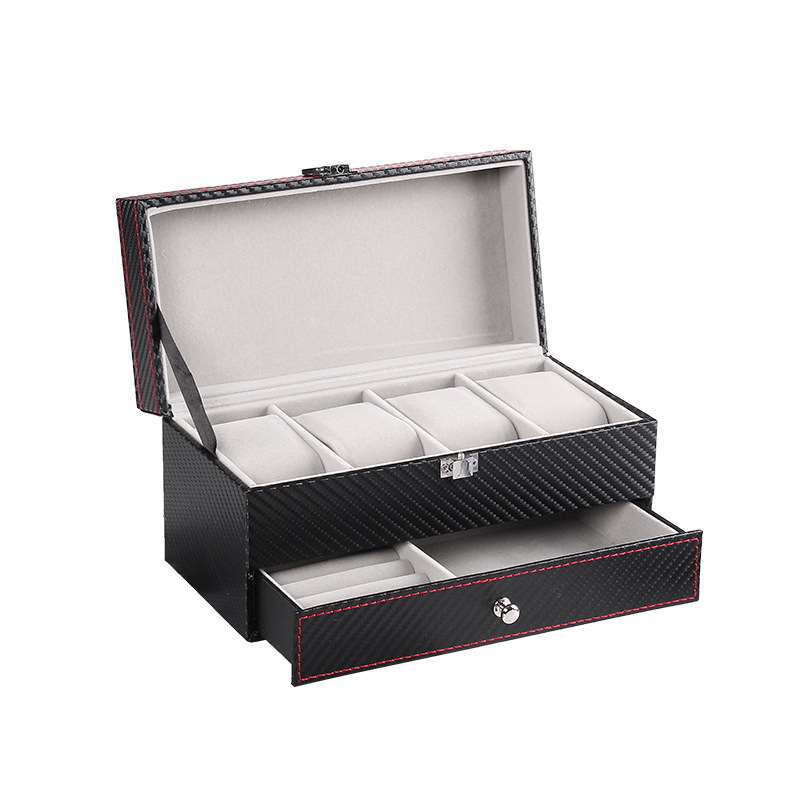 Stylish PU Leather Two-Tier Timepiece Case with Secure 4 Digit Code Protection