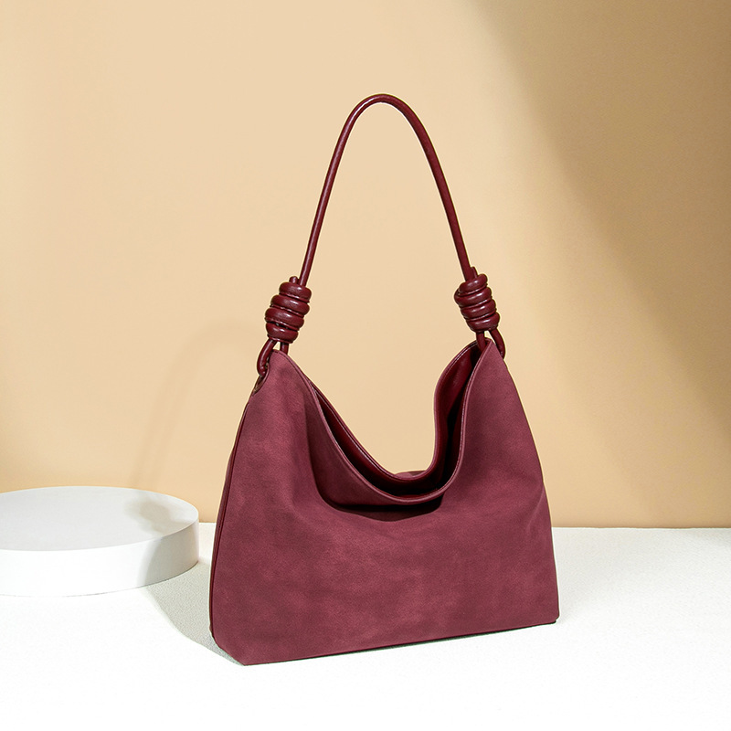 New Red Suede Tote Autumn Winter Single Shoulder Crossbody High-End Luxury Matte Commuter Bucket Bag