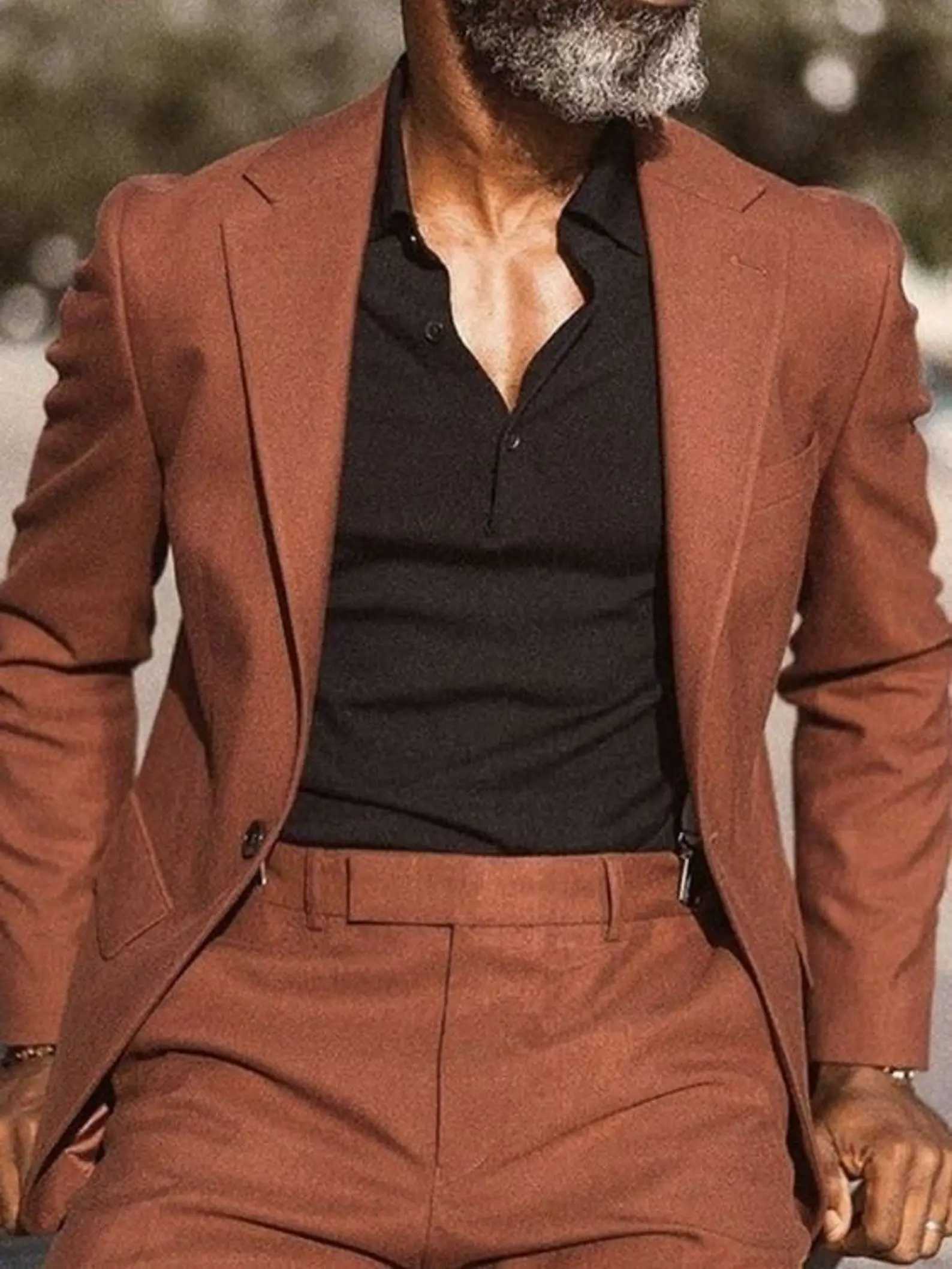 Brown Notch Lapel Mens Suits Formal Tuxedo For Wedding Prom Business Slim Blazer Sets Custom 2Piece JacketPants Costume Homme W250910