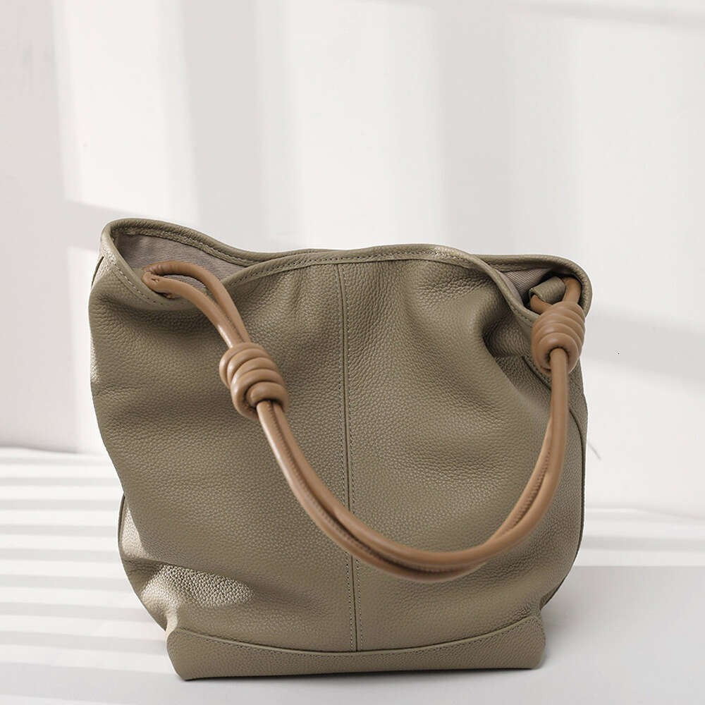 Designer Top Layer Cowhide Bucket For Women New Tote Bag With Braided Rope Soft Genuine Leather Lazy Style Underarm Bag Handbag