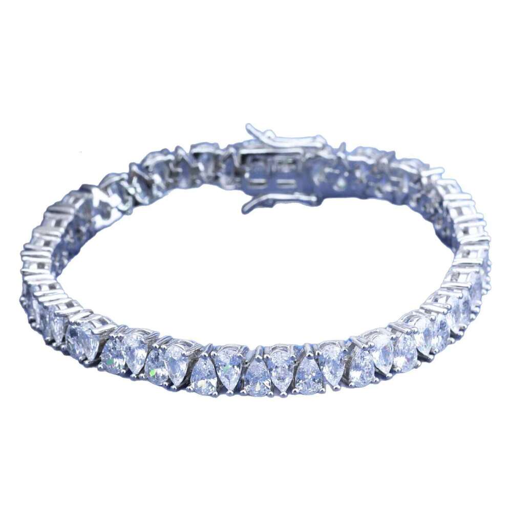 0.5ct 4*6mm Hiphop S Sterling Sier Moissanite D Color Pear Cut Water Drop Shape Full Dia Tennis Bracelet
