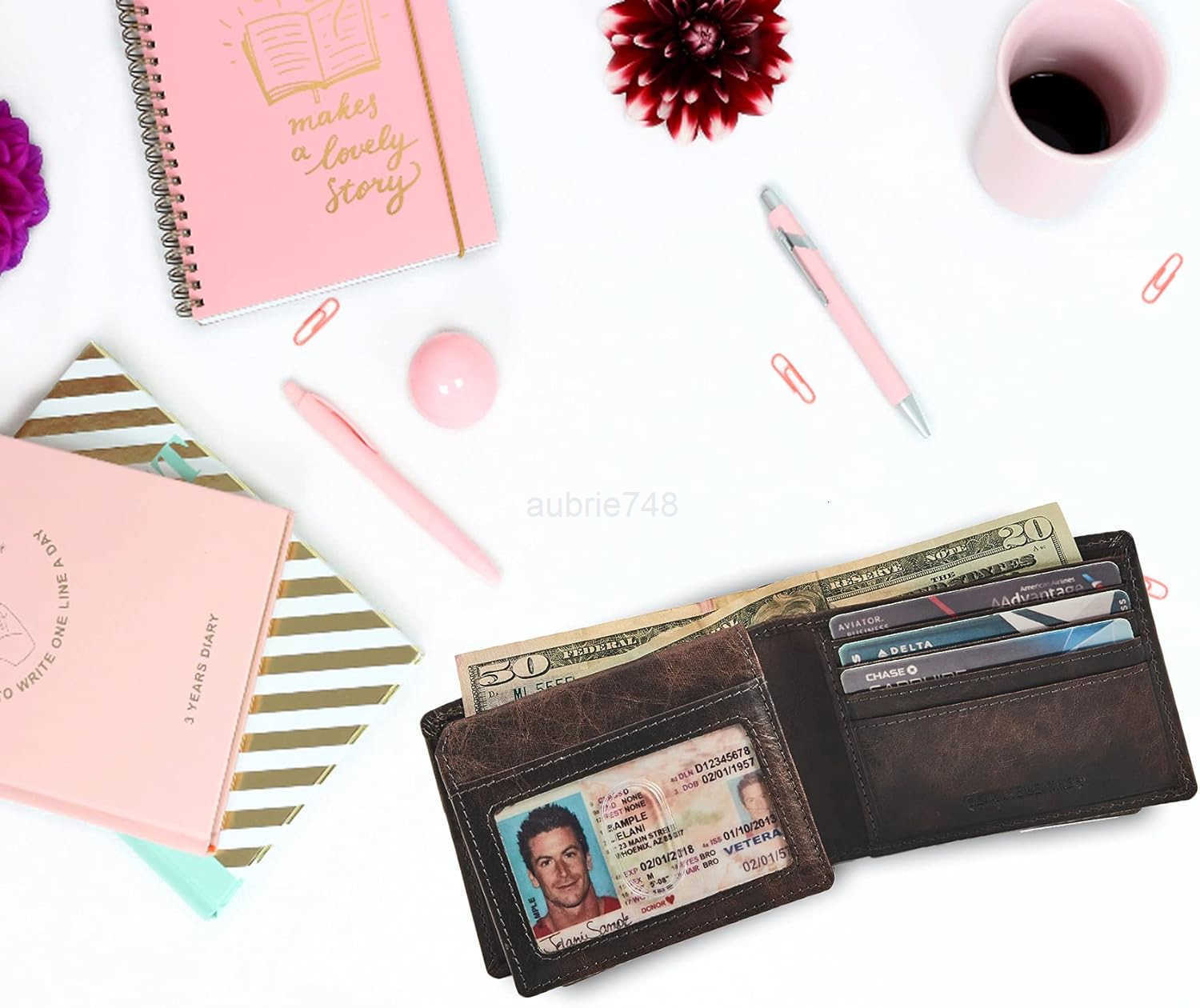 Bifold Wallet for Mens Real Genuine Slim Leather RFID Blocking 2 ID Windows Stylish Travel Gift Box DISTRESSED ESPRESSOZ250910