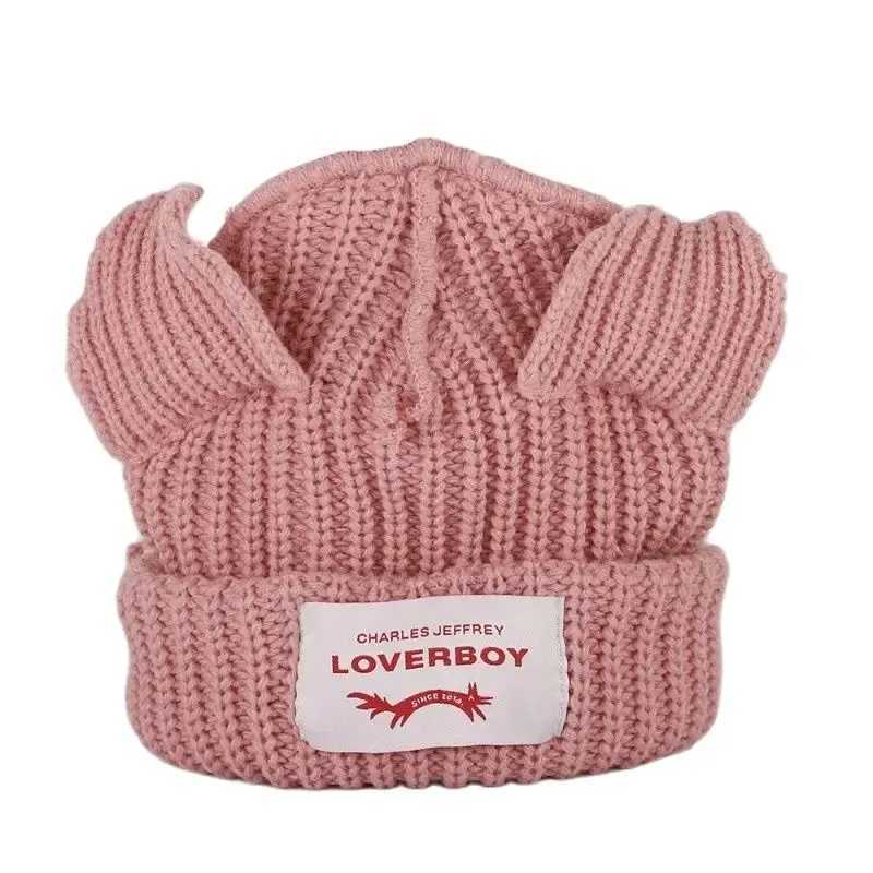 Autumn Winter Cute Cat Ear Beanies Skullies Brand Doublelayer Pig Ear Hat Women Men Warm Outdoor Unisex Knitted Hat oyXJ250910