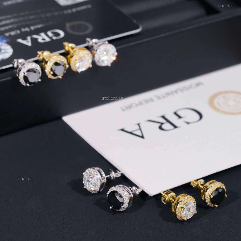 Fashion Jewelry Sterling Sier Hip Hop Screw Back Halo 7.5mm Center Stone Moissanite Studs Earrings