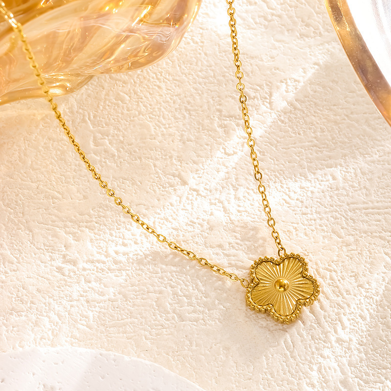 Non-Fading Fashion Titanium Steel Necklace Versatile Gold Five-Flower Four-Leaf Clover Set Earrings Bracelet for Women