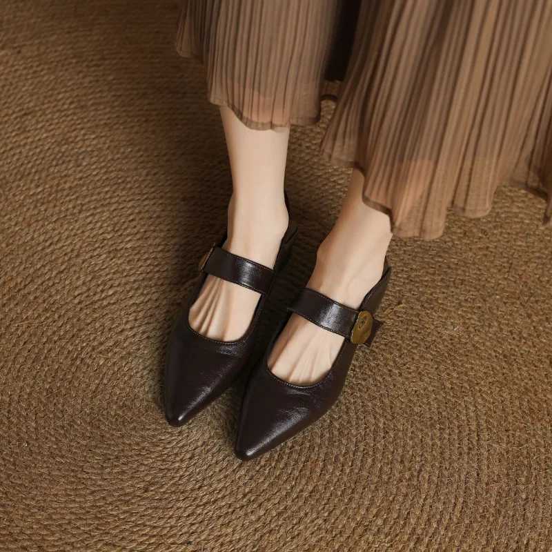 French thickheeled magic sticker shallow shoes 2025 spring new pointed and fashionable versatile nonslip small leather shoes W250910