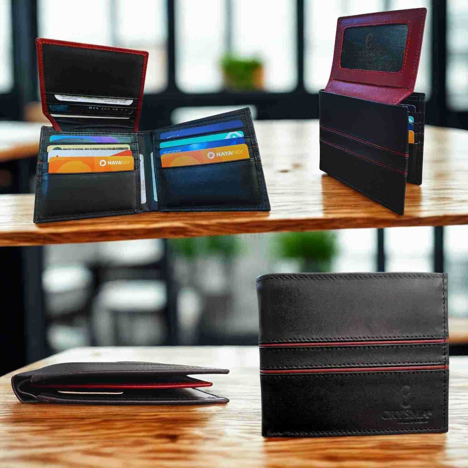 Mens Leather Wallet Gift Set Genuine Leather Bifold Wallet with 19 Card Slots Slim Card Holder Keychain Gift Box Included Ideal Gift for Husband Fathe