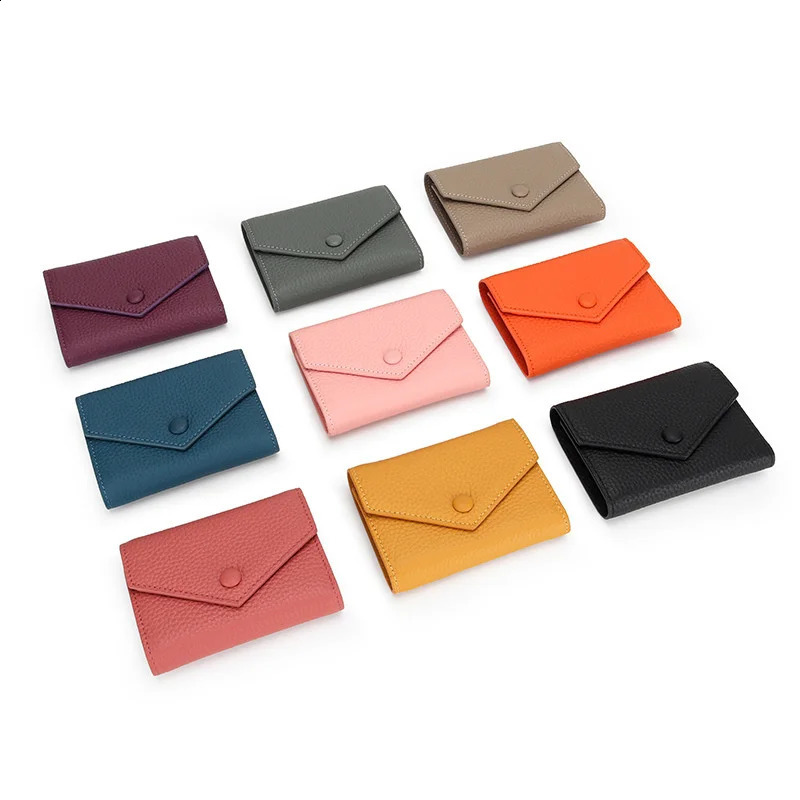 Free Custom Genuine Leather Womens Foldable Cowhide Short Wallet Fashion Envelope Triple Fold Purse Wallet250906