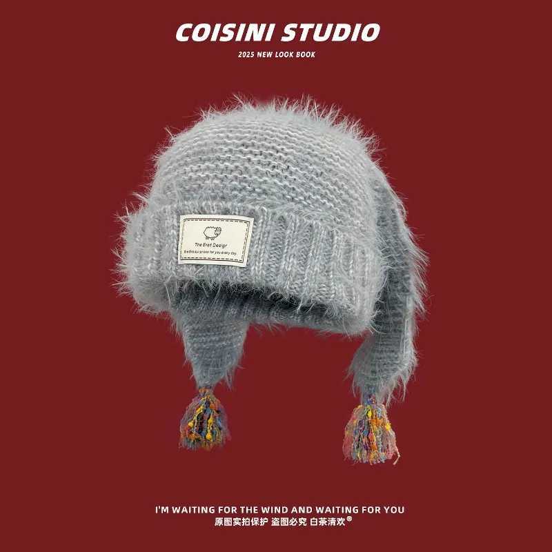 Ins Cute Fringed Ears Plush Beanies C Y2K Autumn Winter Street Trend Versatile Personality Pulr Hats for Men and WomenXJ250910