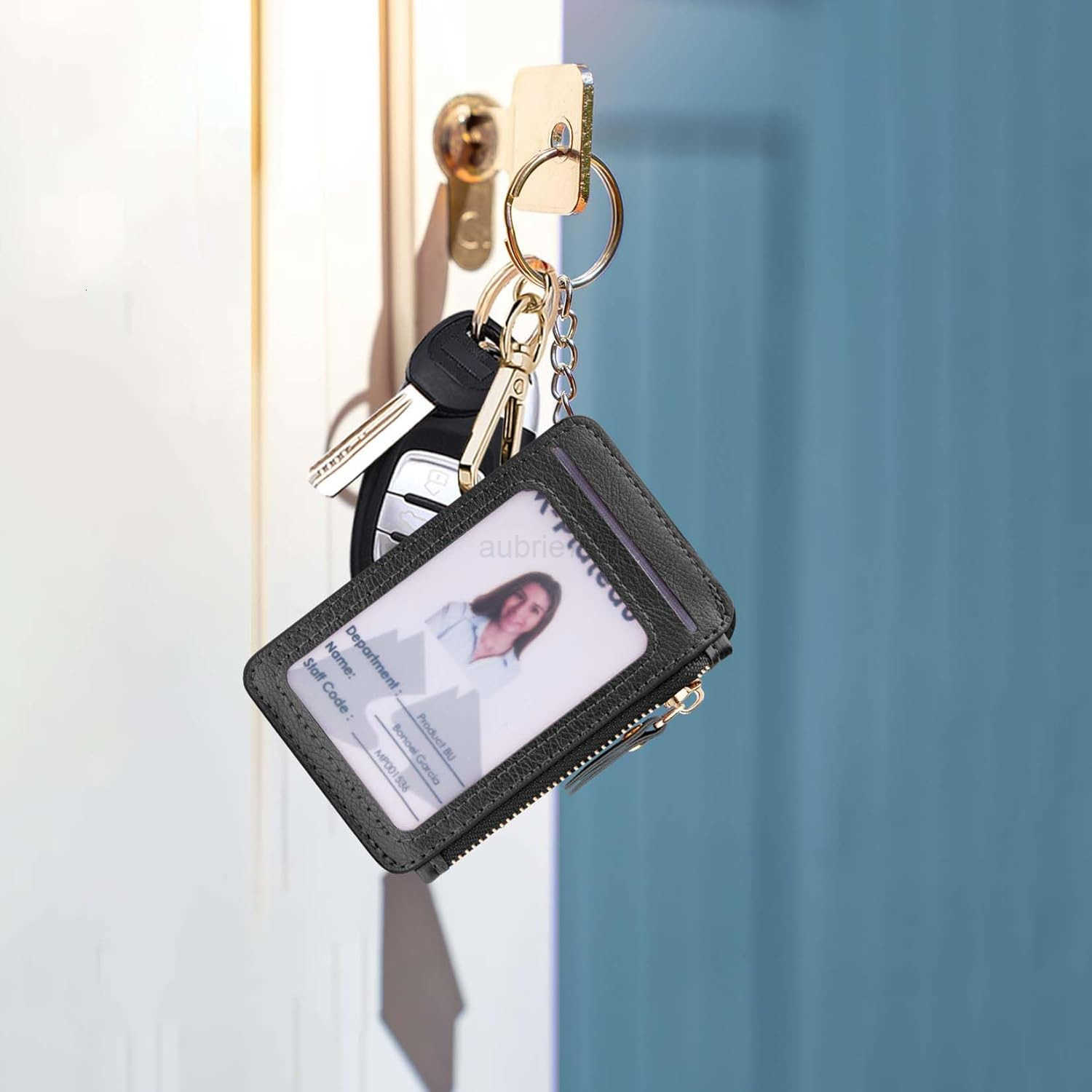 Minimalist Wallet Card Holder Cute Small Wallet with Doorman Keychain Ring for Car Keys Zipper Card Case Purse with ID WindowPerfect Gifts for Men and