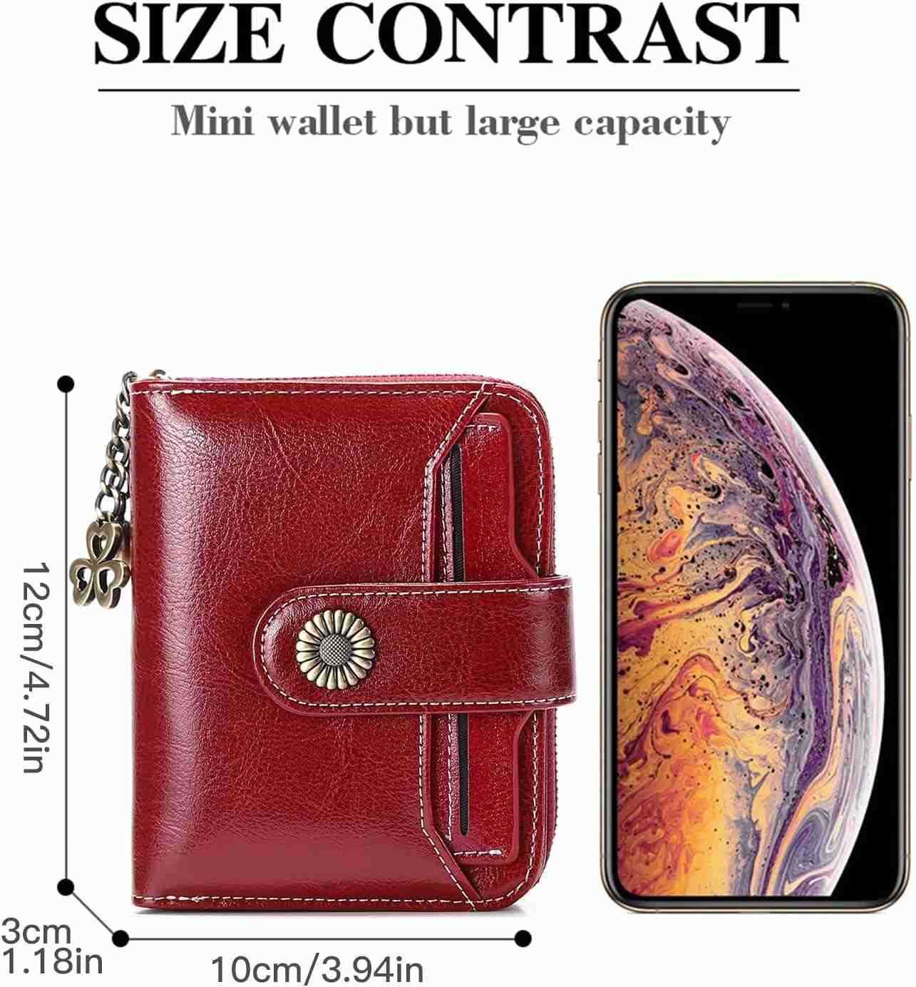 Wallet for Women Leather Small RFID Blocking Bifold Zipper Pocket Card Holder with ID Window Wine RedZ250910