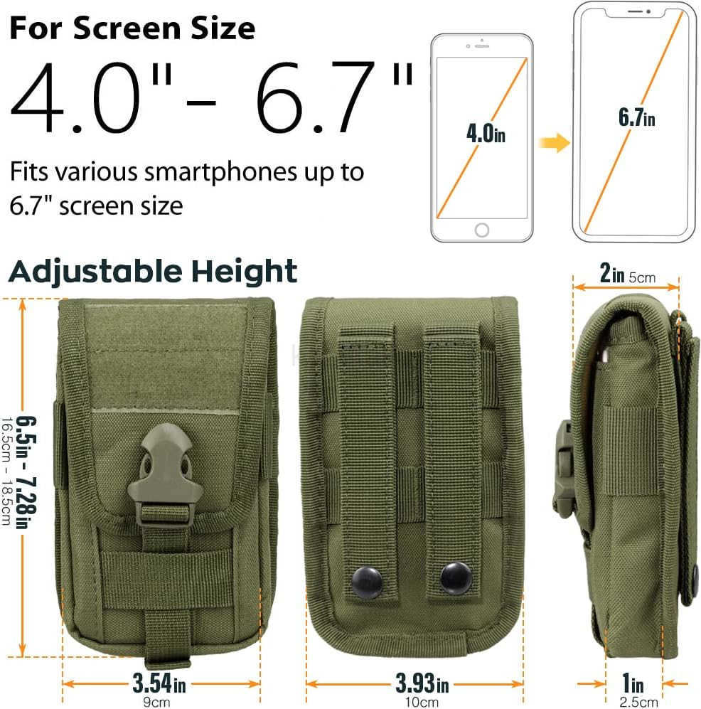Tactical Phone Pouch MolleSmartphone Holster Bag EDC Utility Cellphone Lock Card Holder Organizer Fit for Waist Belt Case Include Tactical Gear Clip a