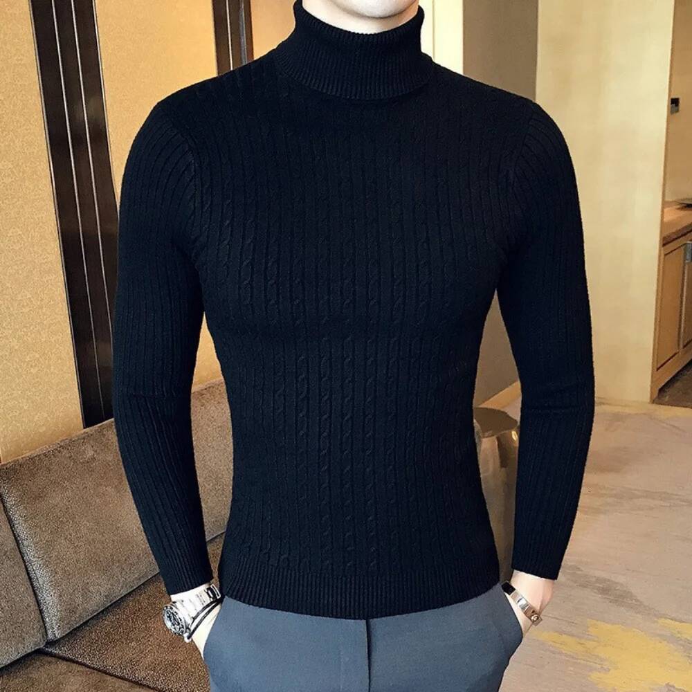 Autumn Winter Turtleneck Pullovers Warm Solid Color Men's Sweater Slim Pullover Men Knitted Sweaters Bottoming Shirt dongdumaoyi