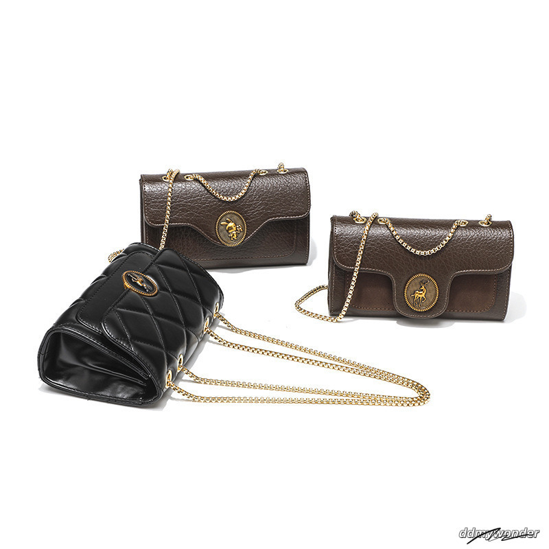 Women's Retro Flip Handbag Free Shipping Designer Splicing Chain Small Square New Fashion Single Shoulder Crossbody Casual Makeup Bag