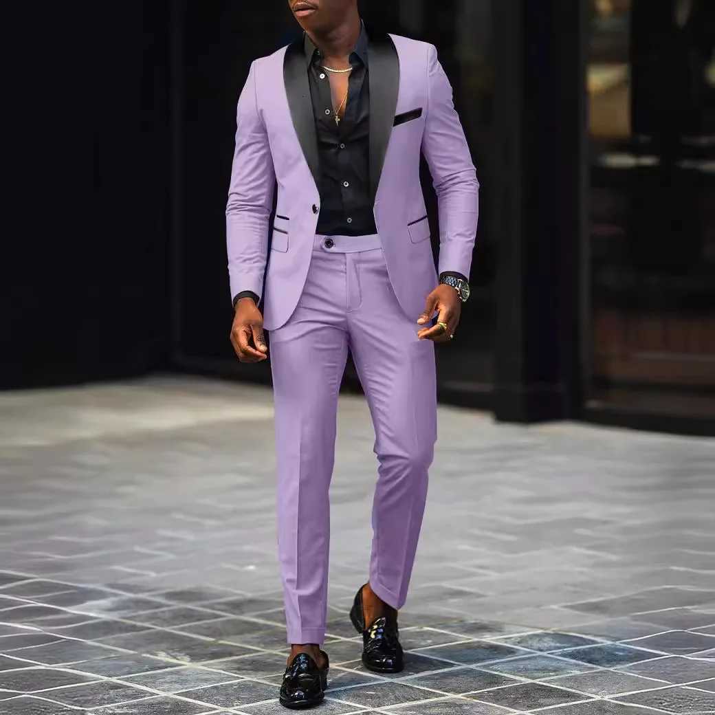Mens New Fashion Business Casual Twopiece Comfortable and Breathable Slimfit Side Slit Singlebutton Suit Jackettrousers W250910