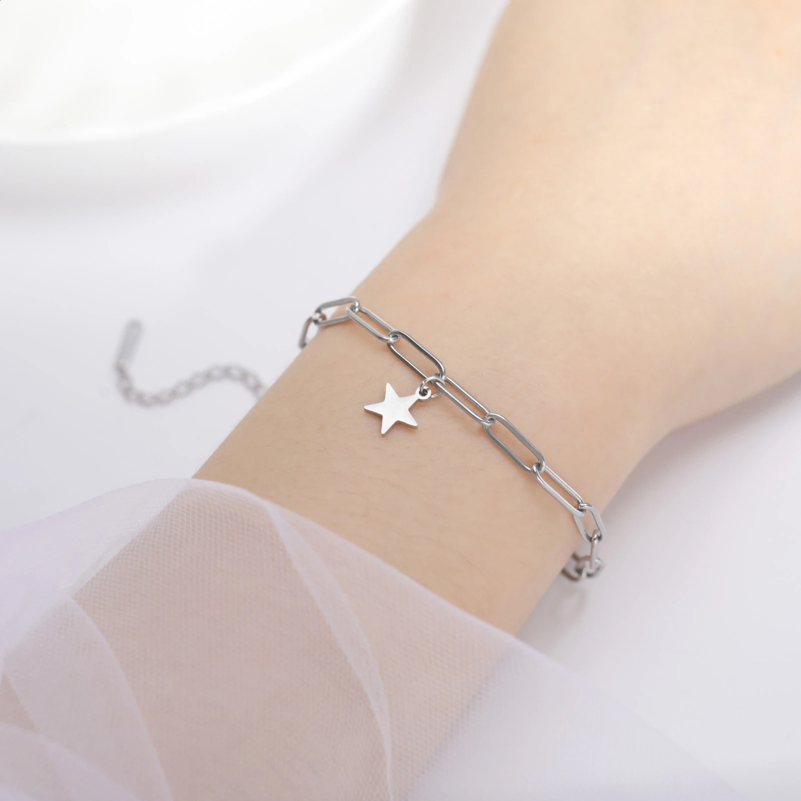 Amaxer Stainless Steel Bracelet For Women Man Pentagram Paper Clip Chain Pulseira Wedding Anniversary Jewelry Mother Gift y250909