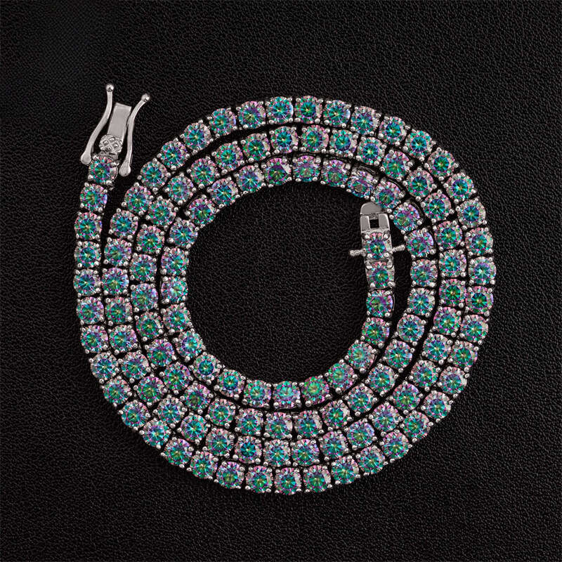 Blue Green Exquisite Moissanite Necklace Pointed Cuban Tennis Chain Women Men JewelryFree of charge delivery