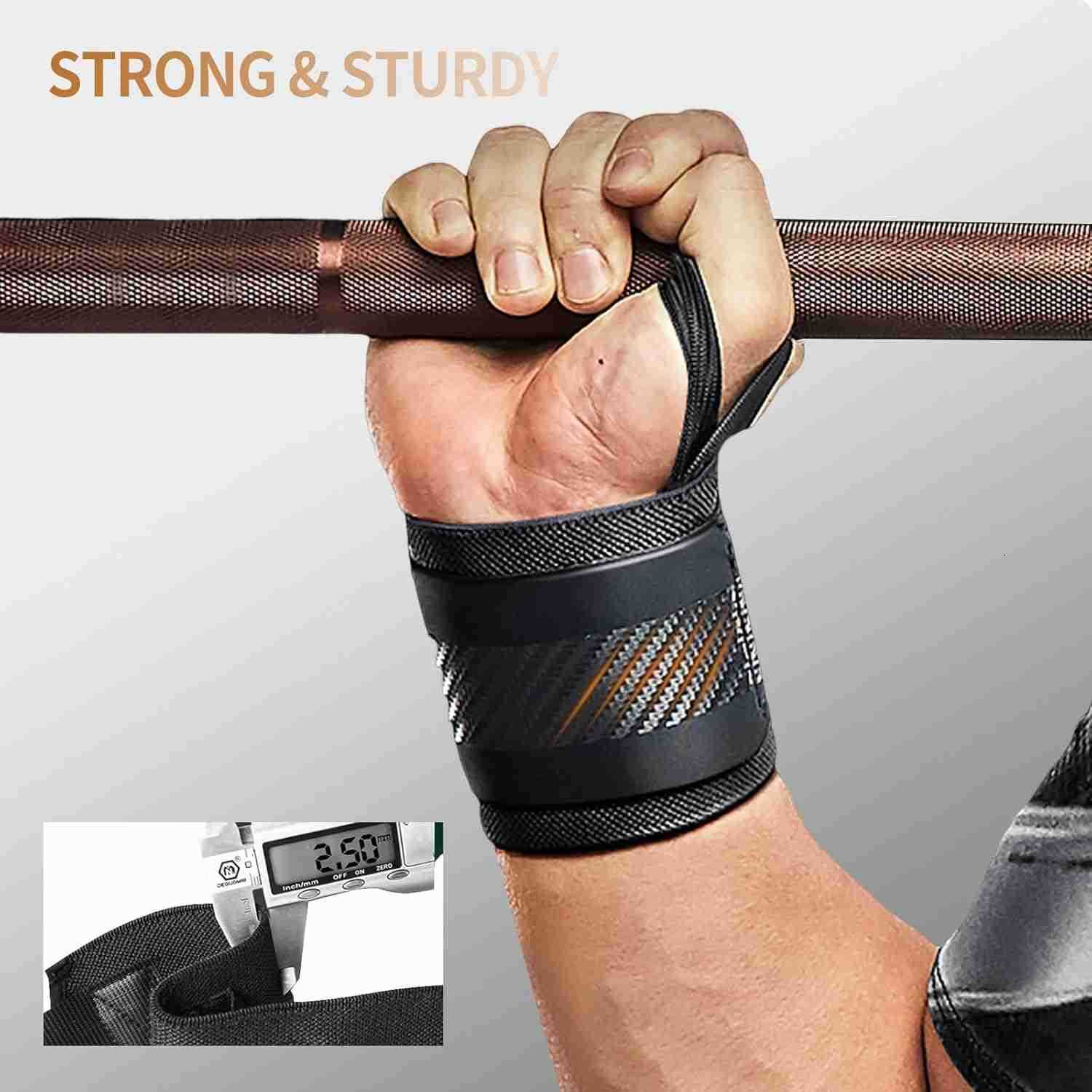 DoubleLayer Reinforced Wrist Wraps for Weightlifting Men Women Thumb Loop Design for Powerlifting Crossfit Bodybuilding Deadlifting Fits Both Hands W2